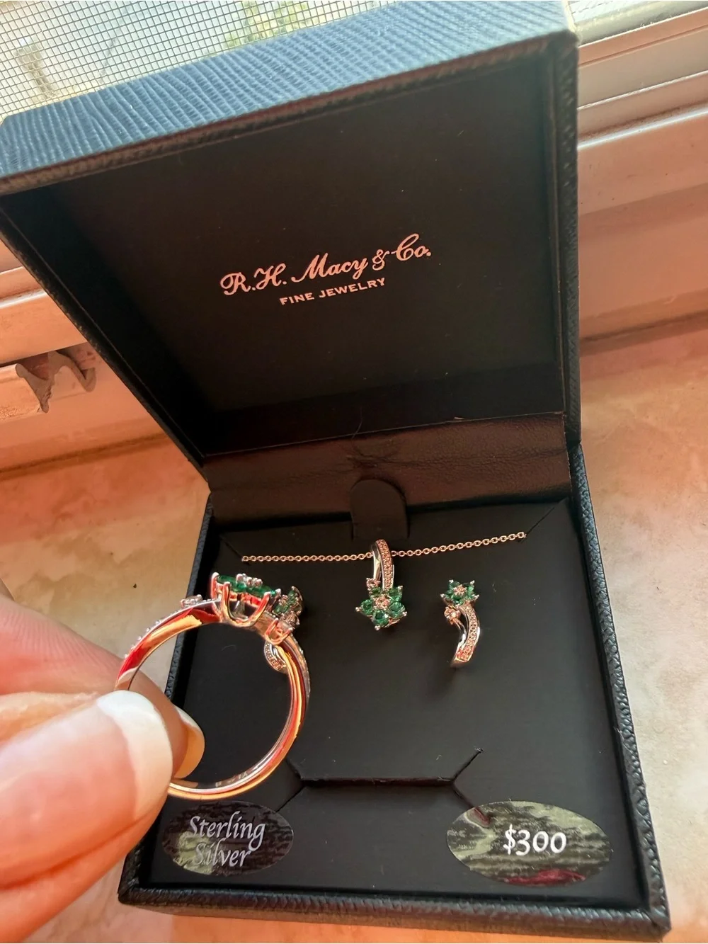 Sterling Silver Green Gemstone Necklace and Earring Set